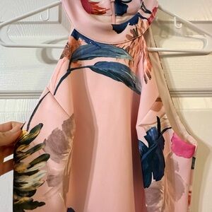 Trina Turk Blush Pink Floral Halter dress.